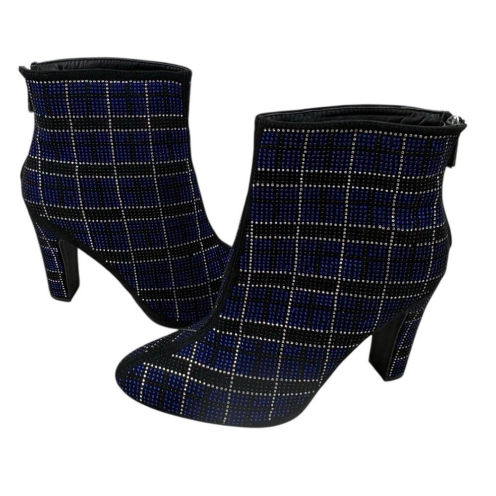 *NWOB Cape Robbin Mona Ankle Boots Womens 10 Blue Black Rhinestone Geo Heeled - Picture 3 of 13